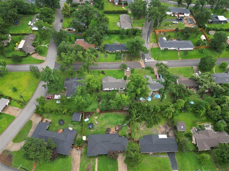 Aerial image of neighborhood after severe weather