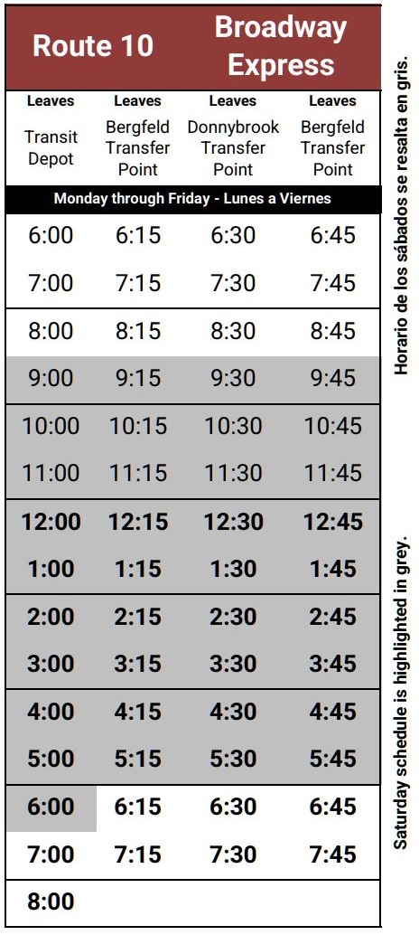 Route 10 Schedule