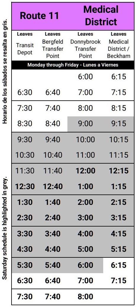 Route 11 Schedule