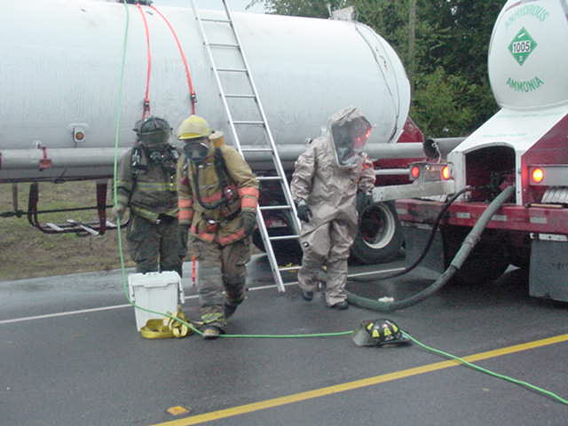 Workers and trucks